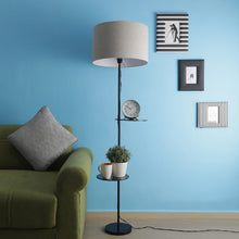 3-IN-1 LAMP IN TAPER SHADE WITH SHELVES FOR STORAGE