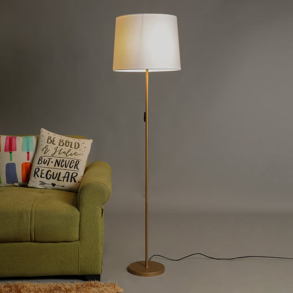 GOLD COLOR METAL FLOOR LAMP WITH WHITE TAPER SHADE