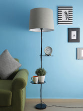 3-IN-1 LAMP IN TAPER SHADE WITH SHELVES FOR STORAGE