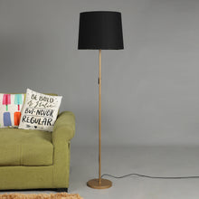 GOLD COLOR METAL FLOOR LAMP WITH BLACK TAPER SHADE