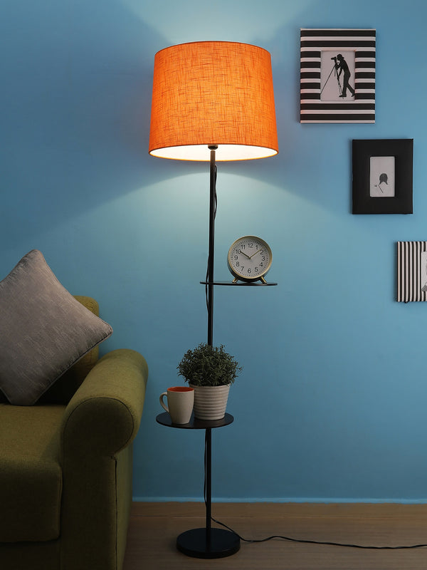 3-IN-1 LAMP IN TAPER SHADE WITH SHELVES FOR STORAGE