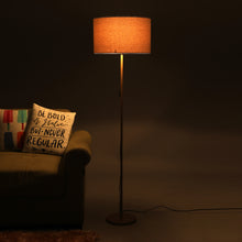 GOLD COLOR METAL FLOOR LAMP WITH BEIGE ROUND SHADE