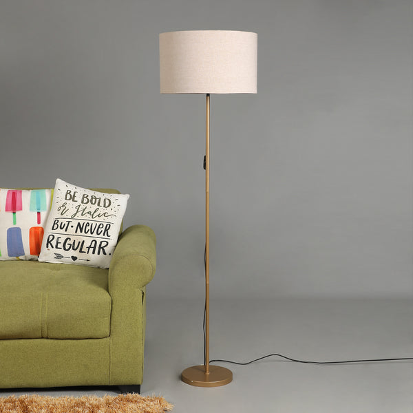 GOLD COLOR METAL FLOOR LAMP WITH BEIGE ROUND SHADE