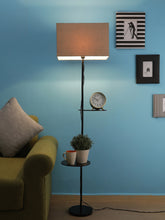 3-IN-1 LAMP IN TAPER SHADE WITH SHELVES FOR STORAGE