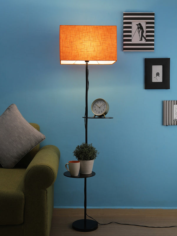 3-IN-1 LAMP IN TAPER SHADE WITH SHELVES FOR STORAGE