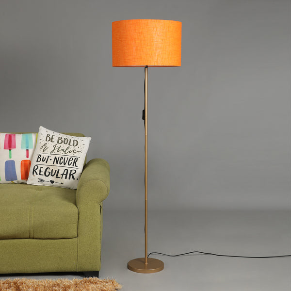 GOLD COLOR METAL FLOOR LAMP WITH ORANGE ROUND SHADE