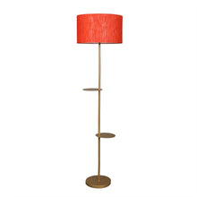 GOLD COLOR METAL LAMP WITH DOUBLE SHELF IN RED ROUND SHADE