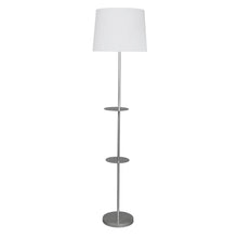 SILVER COLOR METAL LAMP WITH DOUBLE SHELF IN WHITE TAPER SHADE