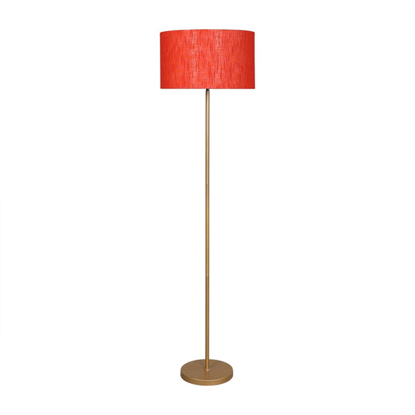 GOLD COLOR METAL FLOOR LAMP WITH RED ROUND SHADE