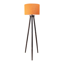 Orange Fabric Shade Floor Lamp with Wood Base