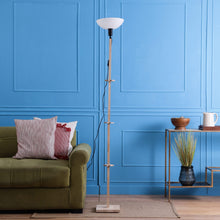 FRAPPE UPLIGHT FLOOR LAMP IN SOLID WOOD  WITH WHITE WASHABLE ACRYLIC SHADE IN NAUTRAL WOOD COLOR BASE