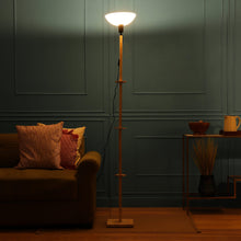 FRAPPE UPLIGHT FLOOR LAMP IN SOLID WOOD  WITH WHITE WASHABLE ACRYLIC SHADE IN NAUTRAL WOOD COLOR BASE