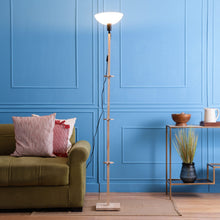 FRAPPE UPLIGHT FLOOR LAMP IN SOLID WOOD  WITH WHITE WASHABLE ACRYLIC SHADE IN NAUTRAL WOOD COLOR BASE