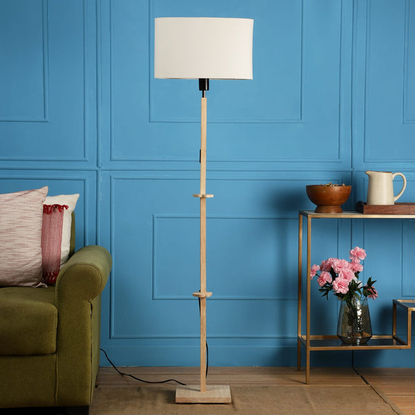 ORLANDO FLOOR LAMP WITH OFFWHITE IN OVAL SHAPE AND NATURAL WOOD COLOR BASE IN SOLID WOOD