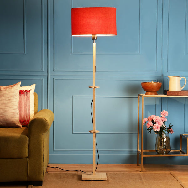 ORLANDO FLOOR LAMP WITH BEIGE SHADE IN OVAL SHAPE AND NATURAL WOOD COLOR BASE IN SOLID WOOD