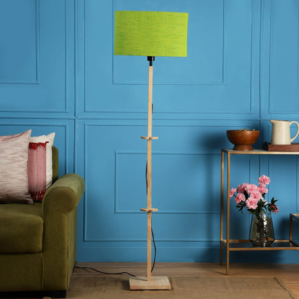 ORLANDO FLOOR LAMP WITH BLACK SHADE IN OVAL SHAPE AND NATURAL WOOD COLOR BASE IN SOLID WOOD