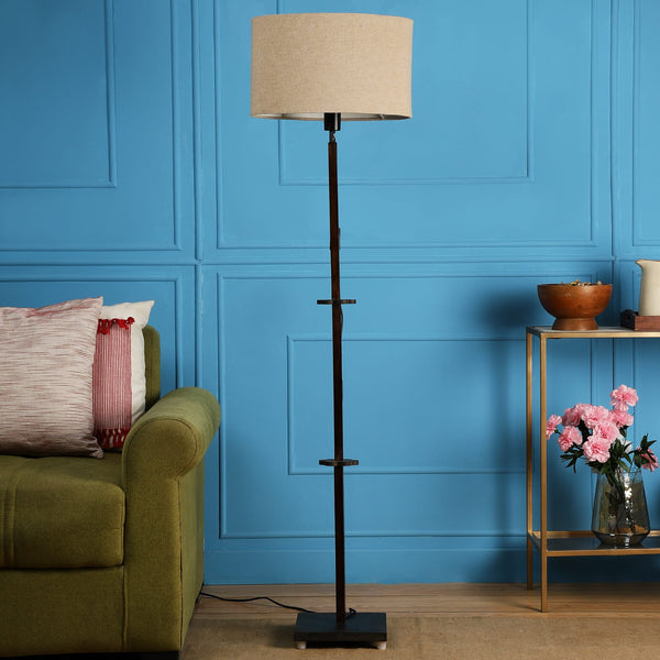 ORLANDO FLOOR LAMP WITH ORANGE SHADE IN OVAL SHAPE AND WALNUT POLISH BASE IN SOLID WOOD