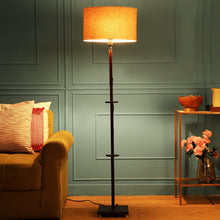 ORLANDO FLOOR LAMP WITH ORANGE SHADE IN OVAL SHAPE AND WALNUT POLISH BASE IN SOLID WOOD