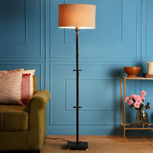 ORLANDO FLOOR LAMP WITH ORANGE SHADE IN OVAL SHAPE AND WALNUT POLISH BASE IN SOLID WOOD