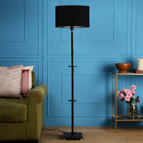 ORLANDO FLOOR LAMP WITH BLACK SHADE IN OVAL SHAPE AND WALNUT POLISH BASE IN SOLID WOOD