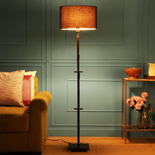 ORLANDO FLOOR LAMP WITH BLACK SHADE IN OVAL SHAPE AND WALNUT POLISH BASE IN SOLID WOOD