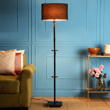 ORLANDO FLOOR LAMP WITH BLACK SHADE IN OVAL SHAPE AND WALNUT POLISH BASE IN SOLID WOOD