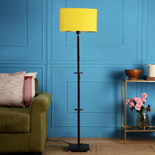 ORLANDO FLOOR LAMP WITH YELLOW SHADE IN OVAL SHAPE AND WALNUT POLISH BASE IN SOLID WOOD