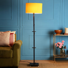 ORLANDO FLOOR LAMP WITH YELLOW SHADE IN OVAL SHAPE AND WALNUT POLISH BASE IN SOLID WOOD