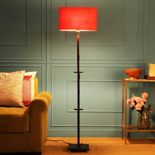 ORLANDO FLOOR LAMP WITH RED SHADE IN OVAL SHAPE AND WALNUT POLISH BASE IN SOLID WOOD