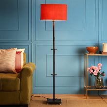 ORLANDO FLOOR LAMP WITH RED SHADE IN OVAL SHAPE AND WALNUT POLISH BASE IN SOLID WOOD