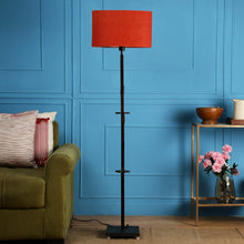 ORLANDO FLOOR LAMP WITH RED SHADE IN OVAL SHAPE AND WALNUT POLISH BASE IN SOLID WOOD