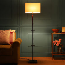 ORLANDO FLOOR LAMP WITH OFFWHITE SHADE IN OVAL SHAPE AND WALNUT POLISH BASE IN SOLID WOOD