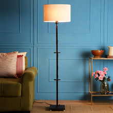 ORLANDO FLOOR LAMP WITH OFFWHITE SHADE IN OVAL SHAPE AND WALNUT POLISH BASE IN SOLID WOOD