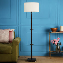 ORLANDO FLOOR LAMP WITH OFFWHITE SHADE IN OVAL SHAPE AND WALNUT POLISH BASE IN SOLID WOOD