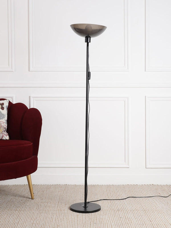 Sanded Edge Uplight Floor Lamp in Black Color Polyproplene Washable Shade with Black Color Metal Base, Pack of 1 , For Ambient Light and Home Decor