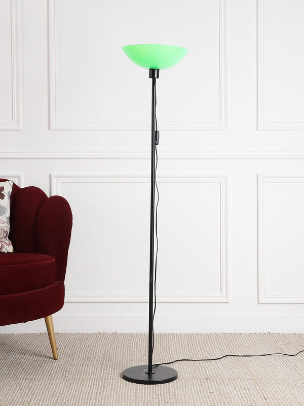 Sanded Edge Uplight Floor Lamp in Green Color Polyproplene Washable Shade with Black Color Metal Base, Pack of 1 , For Ambient Light and Home Decor