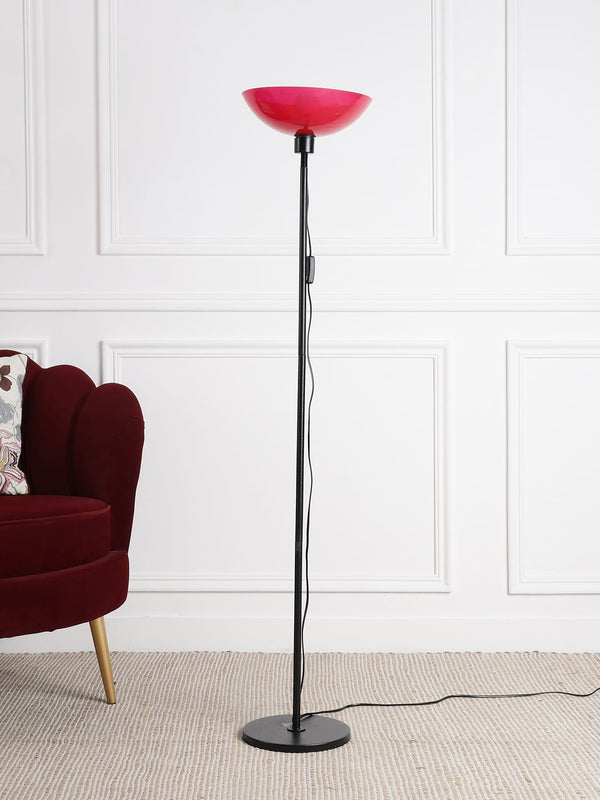 Sanded Edge Uplight Floor Lamp in Red Color Polyproplene Washable Shade with Black Color Metal Base, Pack of 1 , For Ambient Light and Home Decor