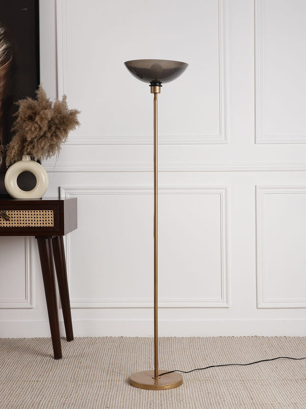 Sanded Edge Uplight Floor Lamp in Black Color Polyproplene Washable Shade with Gold Color Metal Base, Pack of 1 , For Ambient Light and Home Decor