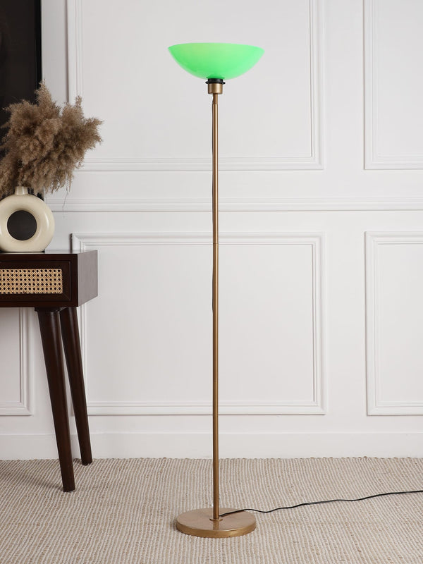 Sanded Edge Uplight Floor Lamp in Green Color Polyproplene Washable Shade with Gold Color Metal Base, Pack of 1 , For Ambient Light and Home Decor