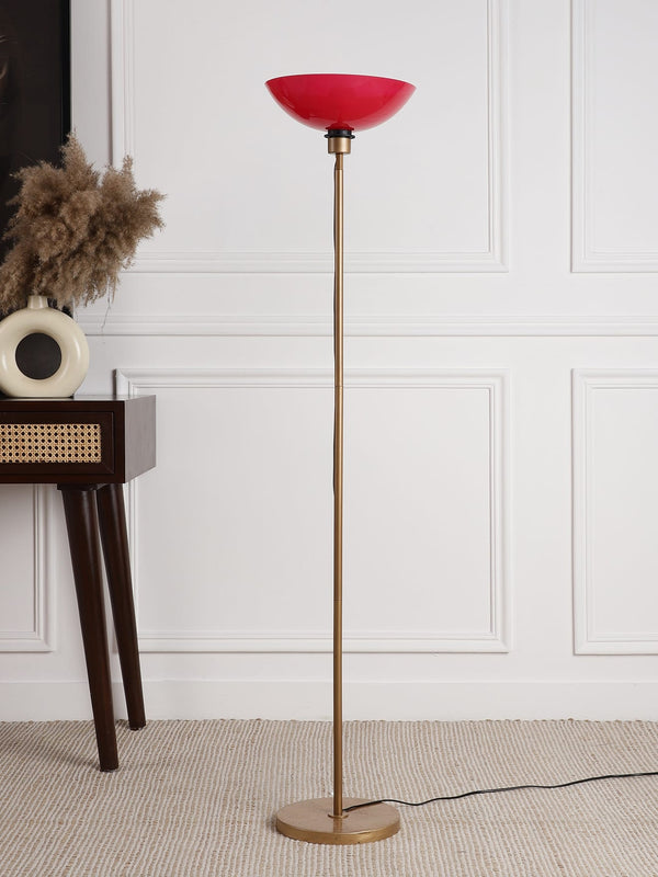 Sanded Edge Uplight Floor Lamp in Red Color Polyproplene Washable Shade with Gold Color Metal Base, Pack of 1 , For Ambient Light and Home Decor