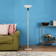 FRAPPE UPLIGHT FLOOR LAMP IN SOLID WOOD  WITH WHITE WASHABLE ACRYLIC SHADE IN NAUTRAL WOOD COLOR BASE