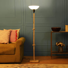 FRAPPE UPLIGHT FLOOR LAMP IN SOLID WOOD  WITH WHITE WASHABLE ACRYLIC SHADE IN NAUTRAL WOOD COLOR BASE