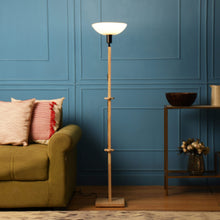 FRAPPE UPLIGHT FLOOR LAMP IN SOLID WOOD  WITH WHITE WASHABLE ACRYLIC SHADE IN NAUTRAL WOOD COLOR BASE