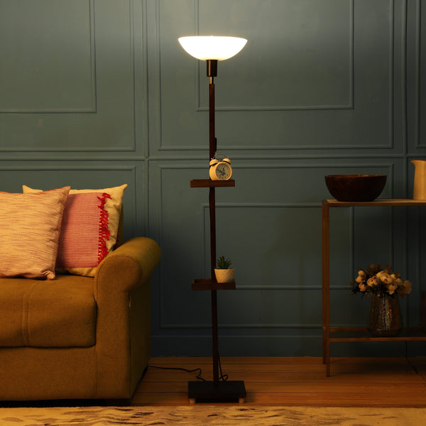 FRAPPE UPLIGHT FLOOR LAMP IN SOLID WOOD  WITH WHITE WASHABLE ACRYLIC SHADE IN WALNUT POLISH COLOR BASE