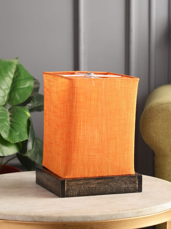 MALTA TABLE SIDE LAMP IN ORANGE COLOR COLLAPSIBLE SHADE WITH WALNUT COLOR SOLID WOOD BASE FOR GIFTS AND HOME DECOR, PACK OF 1