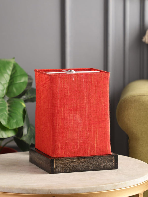 MALTA TABLE SIDE LAMP IN RED COLOR COLLAPSIBLE SHADE WITH WALNUT COLOR SOLID WOOD BASE FOR GIFTS AND HOME DECOR, PACK OF 1