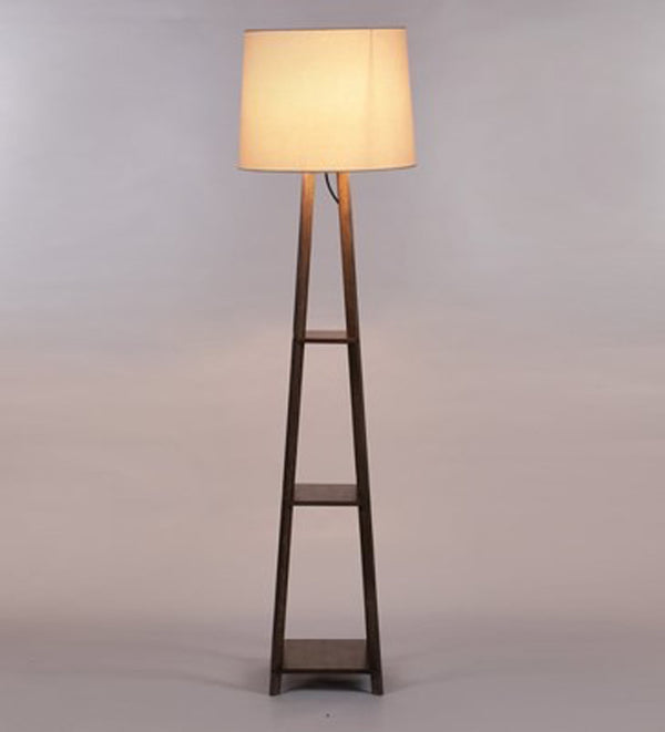 BEIGE FABRIC UTILITY DESIGN FLOOR LAMP WITH SHELF