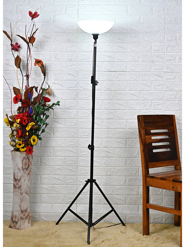 UPLIGHT IN WHITE COLOR WASHABLE SHADE  FLOOR LAMP WITH BLACK METAL TRIPOD STAND WITH HEIGHT ADJUSTABLE STAND FROM 3feet to 10 Feet High, FOR GIFT AND PACK1, FOR INDOOR USE ONLY, KEEP OUT OF CHILDREN REACH, TO BE USED WITH LED BULB ONLY MAX 12 WATT