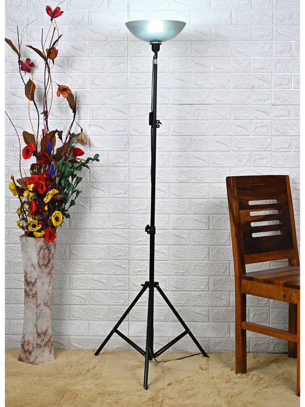 UPLIGHT IN BLACK COLOR WASHABLE SHADE  FLOOR LAMP WITH BLACK METAL TRIPOD STAND WITH HEIGHT ADJUSTABLE STAND FROM 3feet to 10 Feet High, FOR GIFT AND PACK1, FOR INDOOR USE ONLY, KEEP OUT OF CHILDREN REACH, TO BE USED WITH LED BULB ONLY MAX 12 WATT