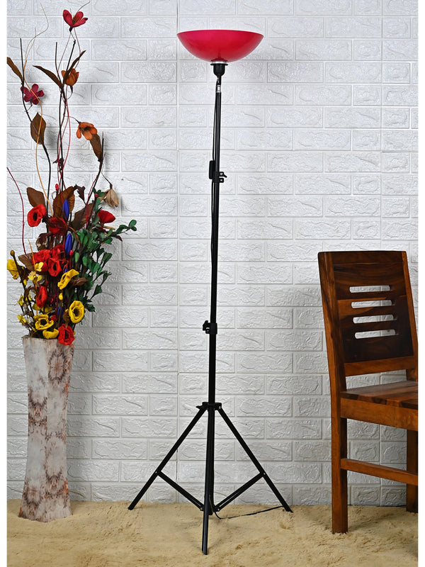 UPLIGHT IN RED COLOR WASHABLE SHADE  FLOOR LAMP WITH BLACK METAL TRIPOD STAND WITH HEIGHT ADJUSTABLE STAND FROM 3feet to 10 Feet High, FOR GIFT AND PACK1, FOR INDOOR USE ONLY, KEEP OUT OF CHILDREN REACH, TO BE USED WITH LED BULB ONLY MAX 12 WATT